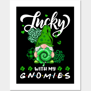 Happy St. Patrick's Day Leopard Tie Dye Shamrock Gnome Posters and Art